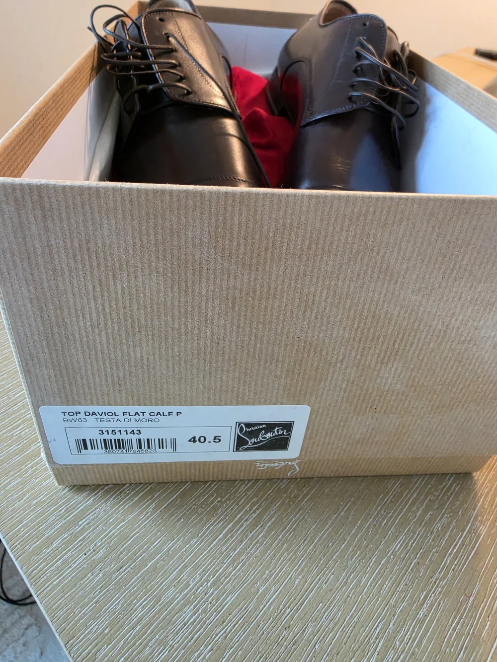 Christian Louboutin Mens Black Leather Cap-Toe Dress Shoes